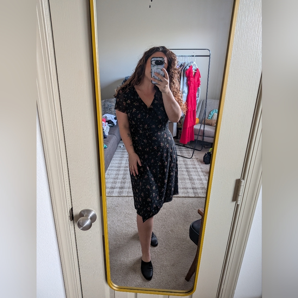 Ann Taylor Black Floral Midi Dress